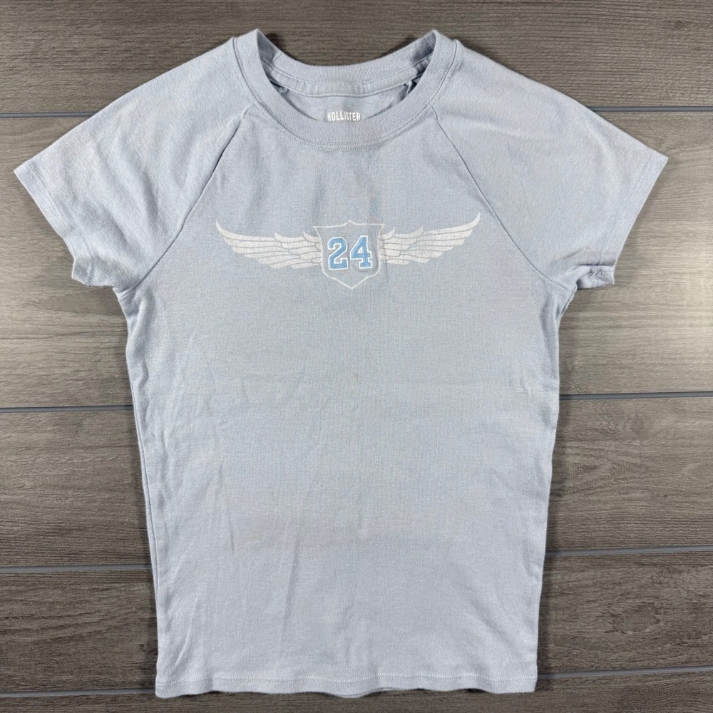 Hollister Womens Light Blue Graphic T Shirt Wings 24 XS Made in Vietnam